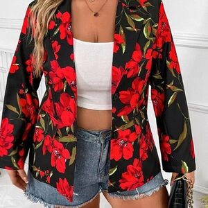 EUC 2XL Black/Red Floral SHEIN Blazer